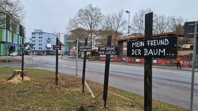 Auf Einladung der Bürgerinitiative "Kaiserslautern Stadt für alle" haben sich am Samstagmorgen gegen 11 Uhr gut 50 Personen auf der Fläche am Fackelbrunnen versammelt, um ihrem Protest gegen die am 20. Januar durch die Stadt erfolgte Abholzaktion Ausdruck zu verleihen | Foto: Ralf Vester