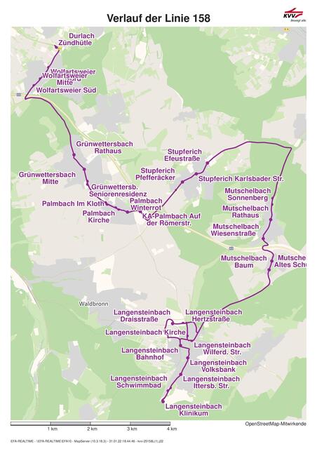 Linienverlaufsplan 158 vom Zündhütle über Palmbach nach Langensteinbach. | Foto: KVV