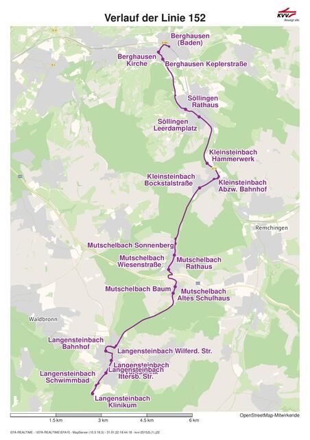 Linienverlaufsplan 152 von Berghausen über Kleinsteinbach nach Langensteinbach. | Foto: KVV