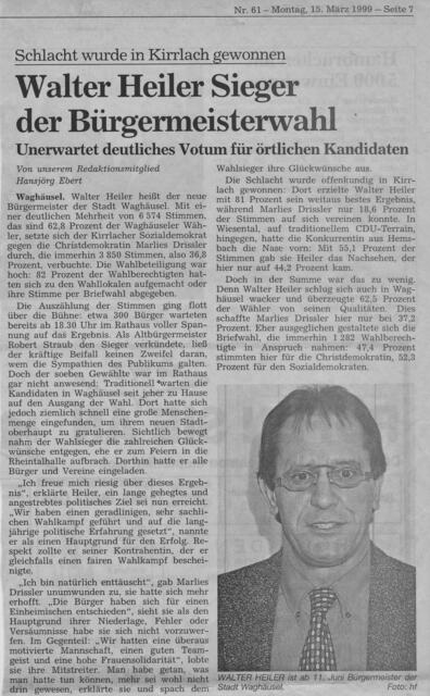 Der damalige Zeitungsbericht 1999.