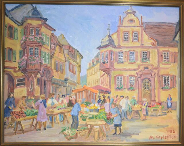 Markt und Rathaus, ein Ölgemalde 1982 von Marie Strieffler | Foto: B. Bender