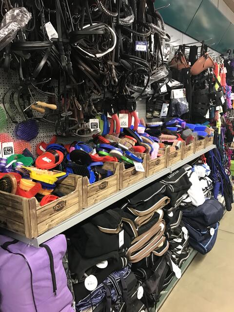 Striegel, Hufkratzer, Schmusebürsten, Reithalfter, Satteldecken und mehr | Foto: Claudia Bardon