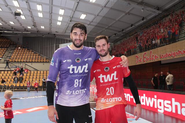 Bei den Eulen Ludwigshafen waren Torhüter Matej Asanin (links) und Alexander Falk überragend (Foto Michael Sonnick)