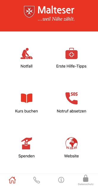 In der App der Malteser gibt es hilfreiche Tipps für den Ernstfall | Foto: Malteser Hilfsdienst / Screenshot