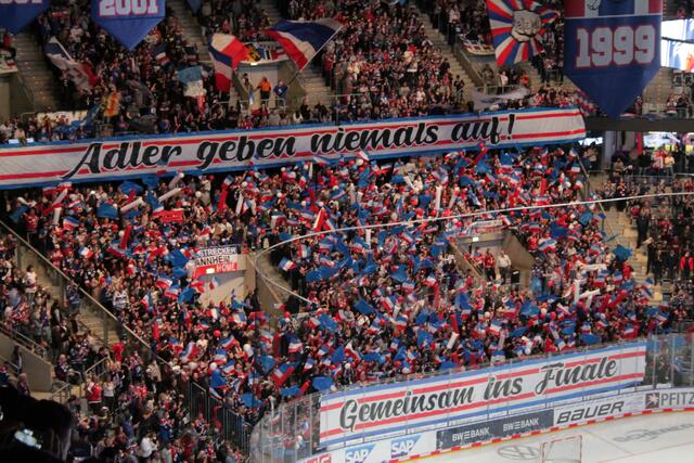Die Adler Mannheim sind nach 35 Spielen mit 67 Zählern punktgleich mit dem ERC Ingolstadt Tabellendritter (Foto Michael Sonnick)