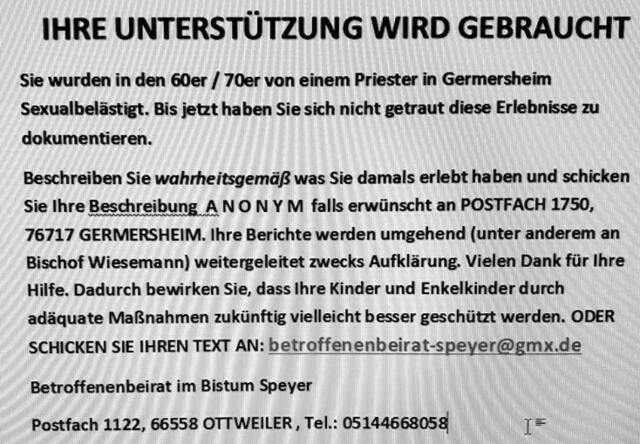In Facebook-Gruppen tauchten in letzter Zeit häufiger solche Aufrufe auf - die Polizei rät Betroffenen, auf diese nicht einzugehen. Die Pfarrei in Germersheim vermutet, sie könnten mit dem jetzt öffentlich gemachten Missbrauchsfall zu tun haben | Foto: Screenshot / Heike Schwitalla
