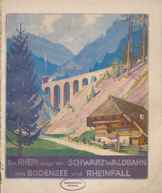 Interessengemeinschaft der Städte, Gemeinden, Kurverwaltungen und Verkehrsvereine längs der Schwarzwaldbahn, am Bodensee und am Rheinfall (Hg.) Vom Rhein längs der Schwarzwaldbahn zum Bodensee und Rheinfall.
München [1928]. | Foto: Badische Landesbibliothek, O52 A 572