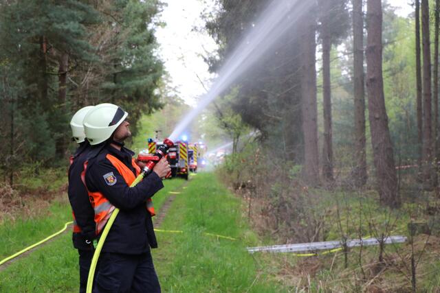 Der Brand- und Katastrophenschutz des Landkreises Germersheim führte bei 
Scheibenhardt  gemeinsam  mit  den  Feuerwehren  der  angrenzenden  Gemeinden und französischen Feuerwehreinheiten eine Waldbrandübung durch | Foto: Heike Schwitalla