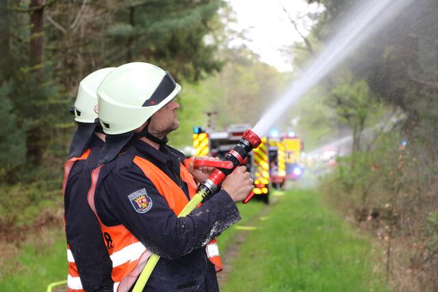 Der Brand- und Katastrophenschutz des Landkreises Germersheim führte bei 
Scheibenhardt  gemeinsam  mit  den  Feuerwehren  der  angrenzenden  Gemeinden und französischen Feuerwehreinheiten eine Waldbrandübung durch | Foto: Heike Schwitalla