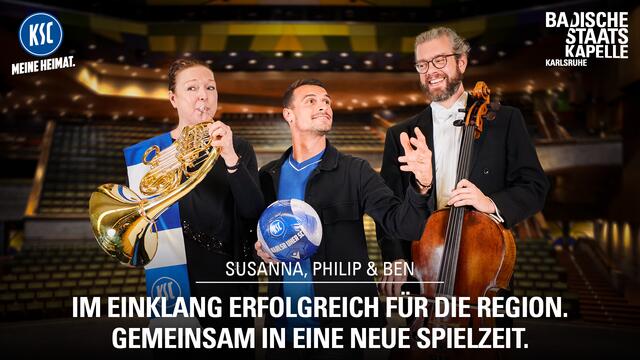 Susanna Wich-Weissteiner (Horn), Philip Heise (linker Verteidiger), mit Ben Groocock (Cello)  | Foto: Arno Kohlem