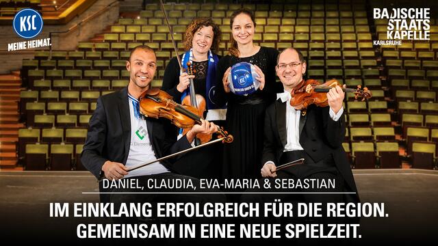 Daniel Gordon (Abwehr), Claudia von Kopp-Ostrowski (Violine), Eva-Maria Vischi (Violine), Sebastian Gäßlein (Violine) | Foto: Arno Kohlem