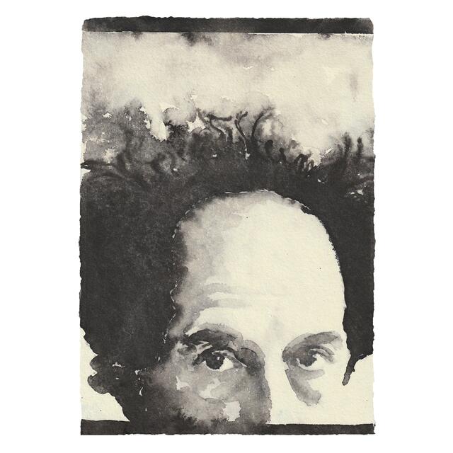 Markus Jäger, Tuscheflecken nach einem Portrait von Robert Frank, DIN A4, 2023 | Foto: BBK