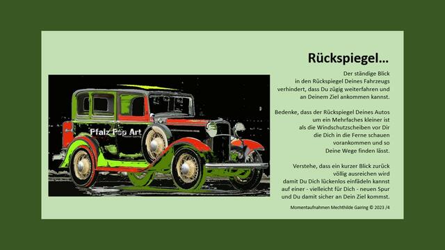 Pfalz Pop Art (c), Kunst und Lyrik, "Rückspiegel" | Foto: Copyright (c) Mechthilde Gairing