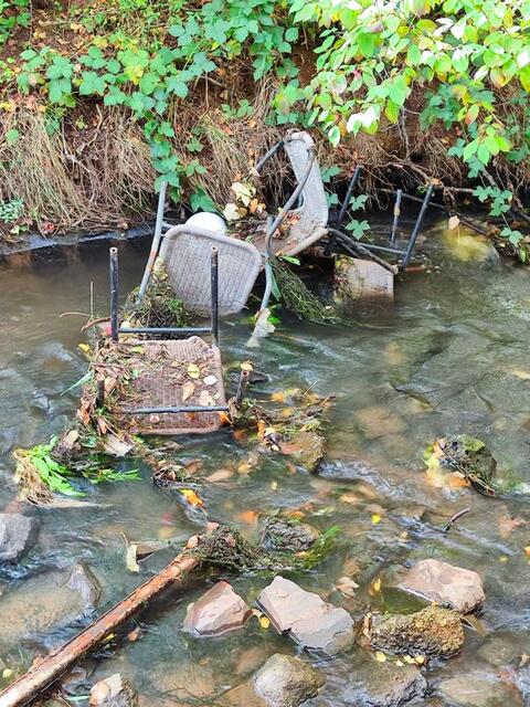 Vier Gartenstühle und Metallschrott - auch Abschnitte der Alsenz wurden an diesem Tag vom Müll befreit | Foto: Ruben Brachhold