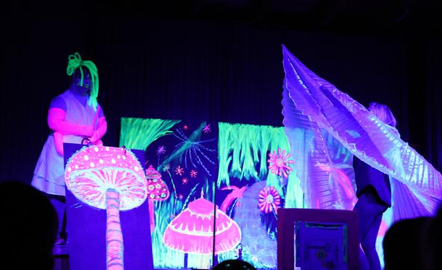 „Die Schattenmorellen“ aus der Südpfalzwerkstatt in Offenbach ließen das Publikum mit dem Schwarzlicht-Theaterstück „Im Wunderland“ in eine fantastische Welt eintauchen. | Foto: Dennis Christmann/Lebenshilfe Südliche Weinstraße