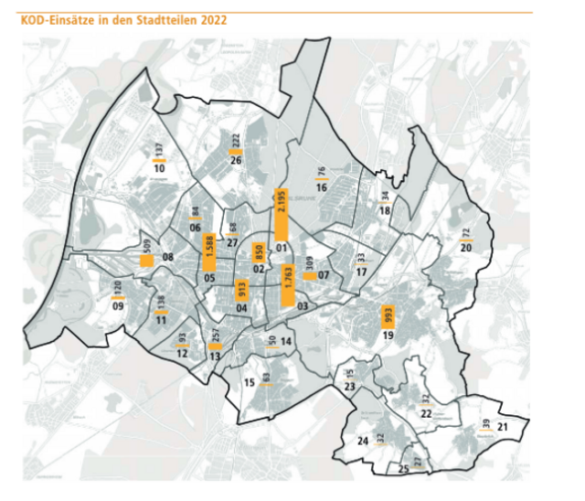 KOD-Einsätze in den Stadtteilen 2022 | Foto: Screenshot Sicherheitsbericht