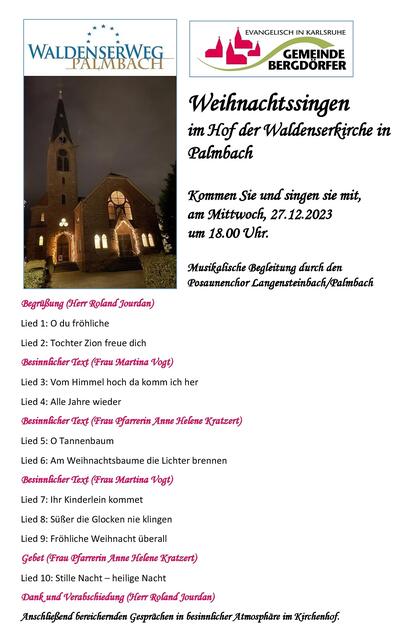 Programm Weihnachtssingen in Palmbach | Foto: Roland Jourdan