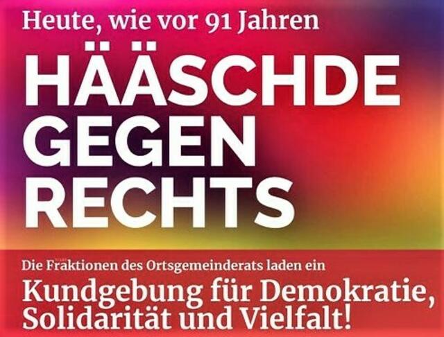Aufruf zur Kundgebung am 3. März 2024 ab 16 Uhr, Rathausplatz Hauenstein. | Foto: Gemeinderat Hauenstein (Repro W. G. Stähle)