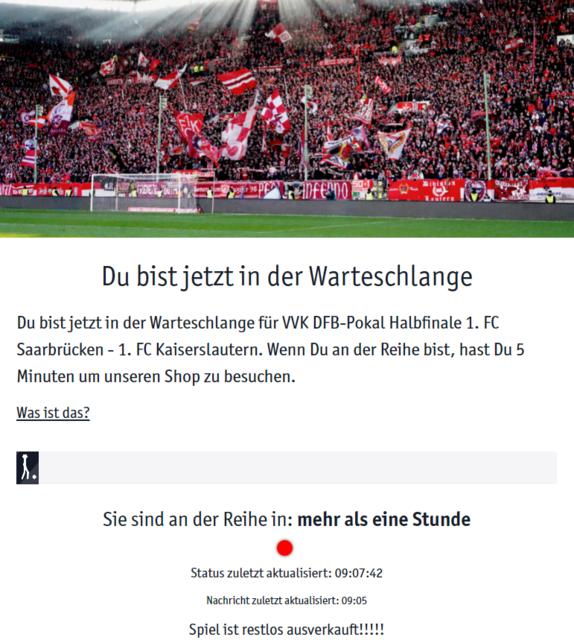 Das ging schnell: "Spiel ist restlos ausverkauft" | Foto: Screenshot: Katharina Schmitt