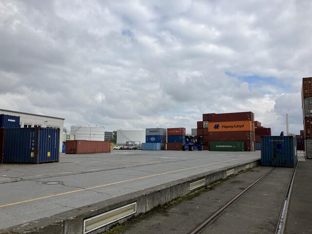 Defekte Container und das heute nicht mehr genutzte Gleisbett. In Mannheim wird auf die Schiene verladen. | Foto: Julia Glöckner