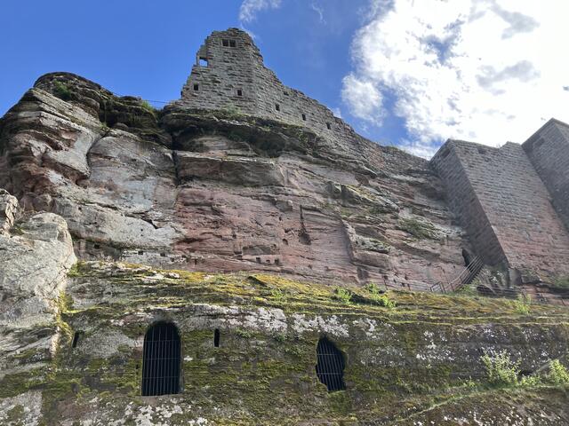 Blick hinauf zur letzten noche bestehenden Restmauer vom Palas | Foto: B. Bender