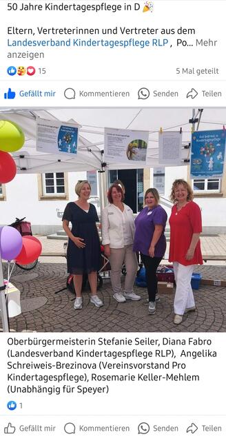 Oberbürgermeisterin Stefanie Seiler, Diana Fabro (Landesverband Kindertagespflege RLP)Angelika Schreiweis-Brezinova (Vereinsvorstand Pro Kindertagespflege) Rosemarie Keller-Mehlem (Unabhängigkeit für Speyer)  | Foto: Rosemarie Keller-Mehlem