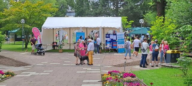 Brunnenpark: Im Brunnenpark am Standort Klingenmünster konnten sich Gäste an verschiedenen Ständen der Einrichtungen beraten lassen und kleine Besucher*innen sich über Outdoorspiele freuen | Foto: Pfalzklinikum