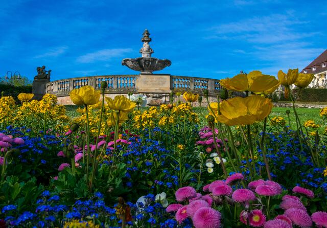 5 Kurpark Bad Dürkheim. Im Hintergrund der Valentin-Ostertag-Brunnen. | Foto: Volker Fleckser