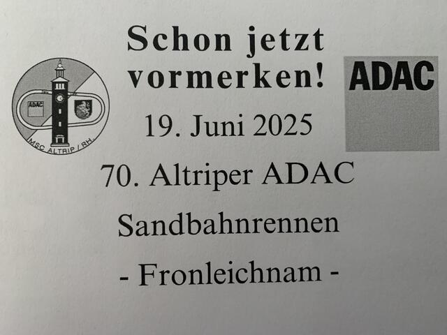 Am Donnerstag 19. Juni 2025 findet das 70. Altriper ADAC Sandbahnrennen an Fronleichnam statt | Foto: Michael Sonnick