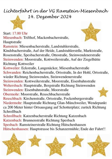 Der Streckenverlauf der Lichterfahrt VG Ramstein-Miesenbach. | Foto: Sandra und Stefan Fischer