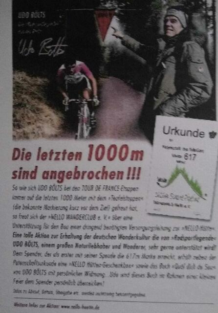 Tour de France Teilnehmer Udo Bölts unterstützen die Finanzierungsaktion (Versorgungstrasse zur Nello - Hütte) | Foto: Rudi Birkmeyer