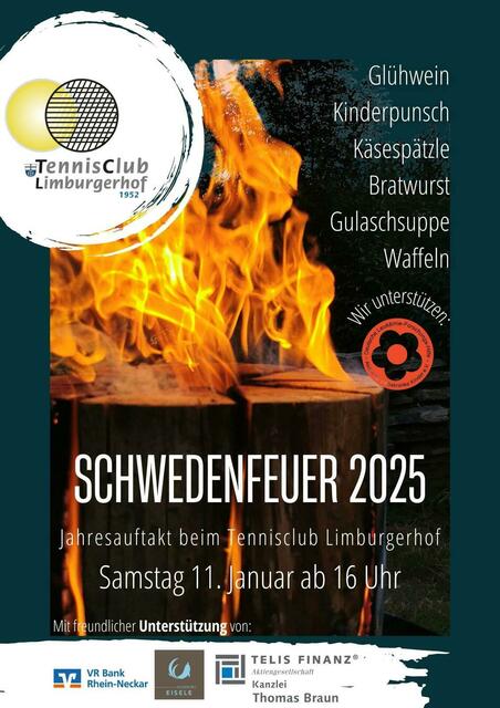Am Samstag 11.1 veranstaltet der Tennisclub Limburgerhof wieder das Schwedenfeuer | Foto: TC Limburgerhof