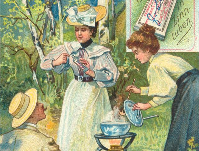 Seltene Sammelbilder gibt es in der Badischen Landesbibliothek zu sehen.  | Foto: Wissen in Bildern_Picknick. Aus Fleischextrakt-Verwendung II. [Antwerpen] Liebig‘s Company, [1903]. Badische Landesbibliothek