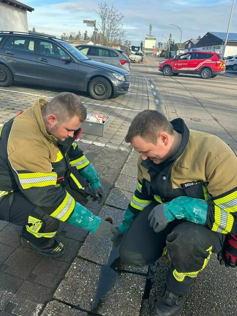 Eigenartig riechende Flüssigkeit in der Regenrinne entlang der Röchlingstraße | Foto: Feuerwehr Haßloch