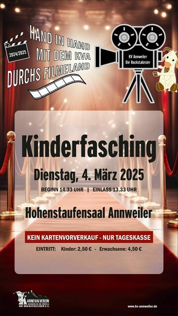 Veranstaltungsplakat: Kinderfasching des Karnevalvereins Annweiler. | Foto: Karnevalverein Annweiler "Die Bockstallesier" e.V.