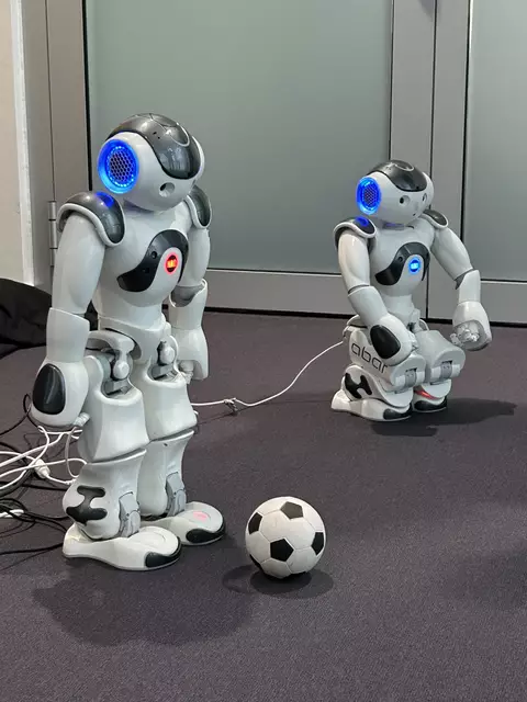 Künstliche Intelligenz in der Anwendung: Beim Tag der offenen Türen
werden auch die Robo-Kicker gegeneinander antreten und lernen im Spiel
voneinander. | Foto:  HSKL