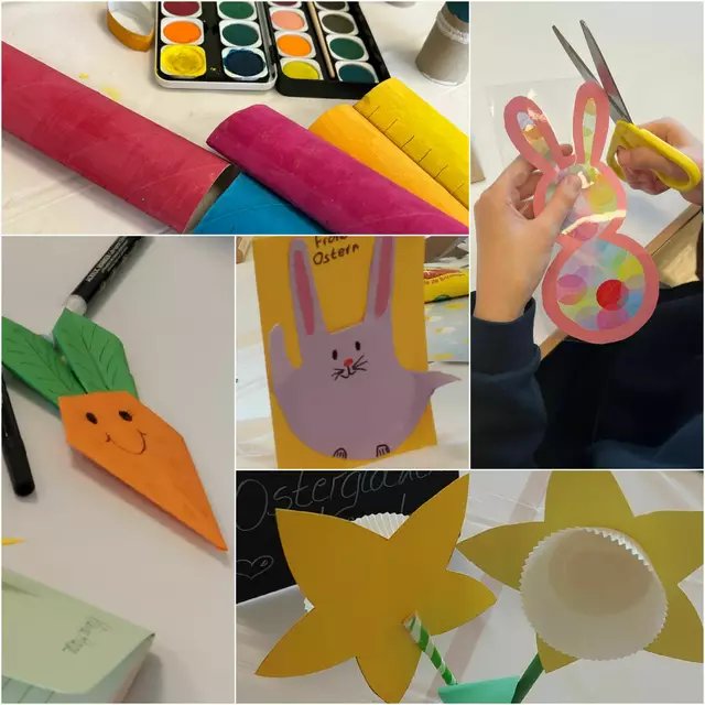 Impressionen vom Osterbasteln in Altdorf: Malen, schneiden, kleben, falten … am Ende trugen die Kinder ihre Arbeiten stolz in ihrer Ostertüte nach Hause. | Foto: Simon Grüner