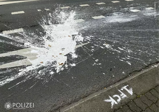 Ein Eimer mit weißer Farbe wurde auf die Ludwigstraße geworfen | Foto: Polizeipräsidium Westpfalz