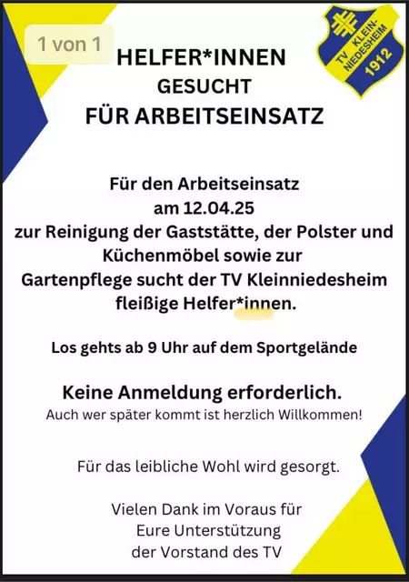 Aufruf zum Arbeitseinsatz | Foto: TV Kleinniedesheim (2025)