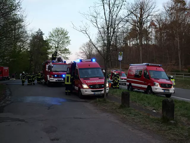95 Feuerwehrleute waren beim Brand auf dem Gelände des ehemaligen Forsthauses zwischen Kindsbach und dem Einsiedlerhof im Einsatz.  | Foto: Erik Stegner