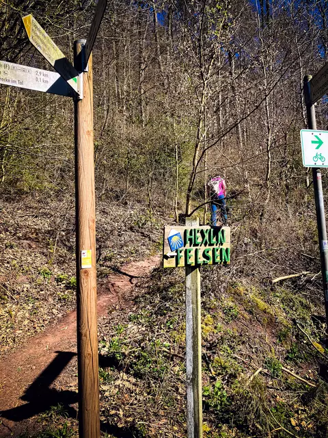 Beim Hexenfelsen führt der Jakobsweg nicht die Straße entlang, sondern kürzt steil ab | Foto: Cornelia Bauer