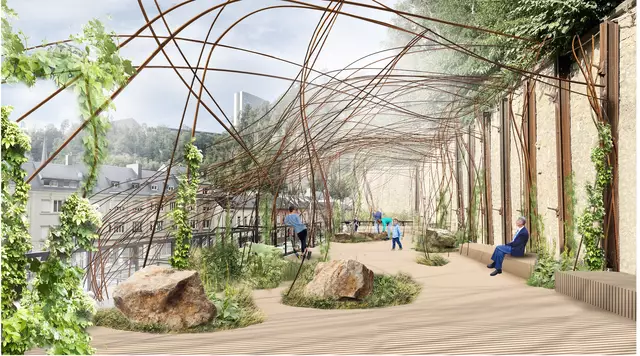 LUGA - Luxembourg Urban Garden ist eine Freiluftausstellung, die von Mai bis Oktober 2025 an fünf Standorten in Luxemburg stattfindet. Sie bietet den Besuchern malerische Pfade durch lebendige Gärten, landwirtschaftliche Landschaften und Freizeiträume, die Entspannung und soziale Interaktion fördern. | Foto: Atelier eem, Paysarchitectures