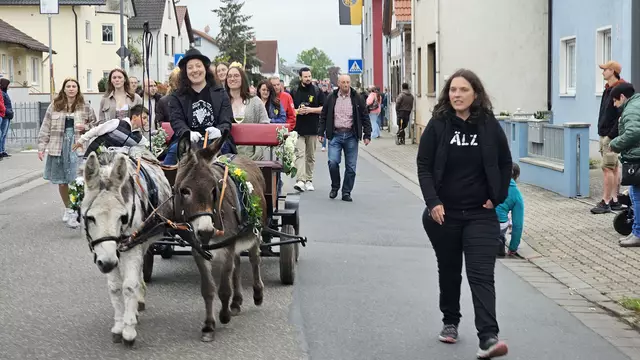 Die Weinprinzessin Hanna Veith wird in der Eselkutsche chauffiert. | Foto: Eva Bender
