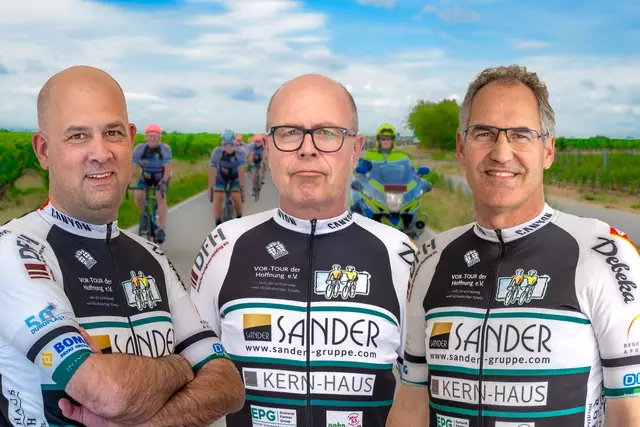 Schirmherren der Vor-Tour 2025 in der Südpfalz: (vlnr) Martin Brand, Dominik Geißler, Dietmar Seefeldt  | Foto: Vor-Tour der Hoffnung