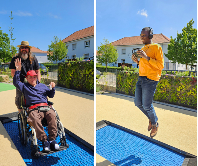 Großer Spaß beim Ausprobieren des Rollstuhtrampolin - geht auch ohne rollendes Gefährt! | Foto: Gemeindediakonie Mannheim