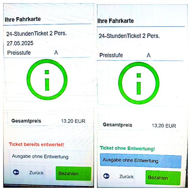 Anwahl von Fahrkarten mit / ohne Entwertung beim VRR | Foto: Kundeninitiative KVV