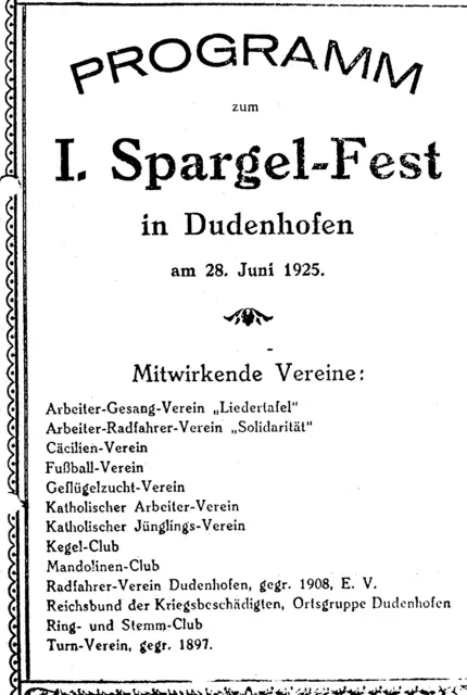 Spargelfest 1925 Dudenhofen: Festprogramm | Foto: © www.VHGD.de [RL:19074-19103-19104 / Repro: cke]