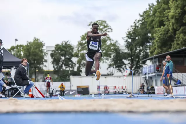 Peter Osazee (MTG Mannheim) sprang bei der 30. BAUHAUS Junioren-Gala 2024 in Mannheim im Dreisprung auf Platz zwei. | Foto: PIX-Sportfotos/Lukas Adler