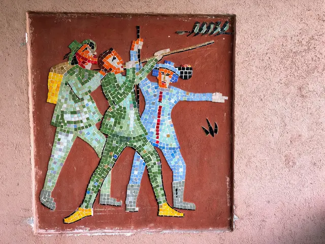 Mosaik von Hein Halfen im Böhämmerhaus, Bad Bergzabern. Aufgrund der Sanierung entfernt. | Foto: Jagdmotiv aus dem Böhämmerhaus