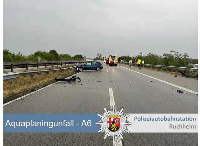 Auf der A6 führte Aquaplaning zu einem schweren Crash. | Foto: Polizei Ruchheim